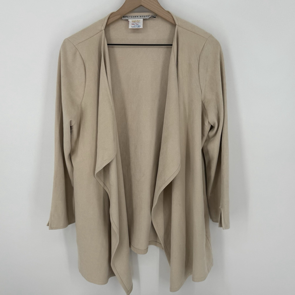 Gretchen Scott Faux Suede Microfiber Beige Waterfall Cardigan Women’s Medium